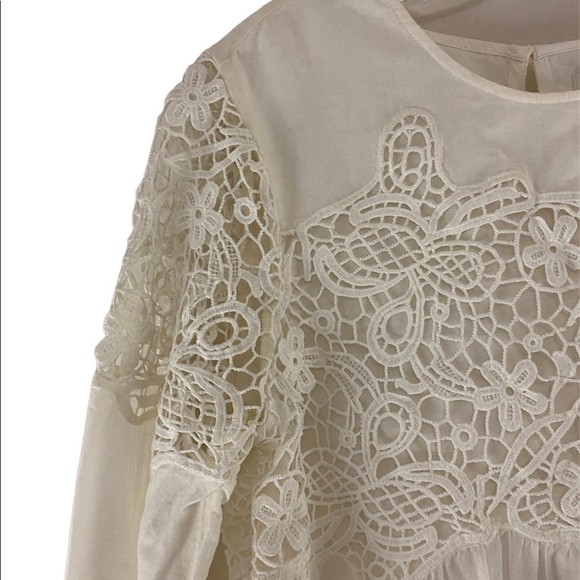 Abercrombie & Fitch Crochet Boho Cream Off-White Long Sleeve Blouse Size M - Picture 2 of 7